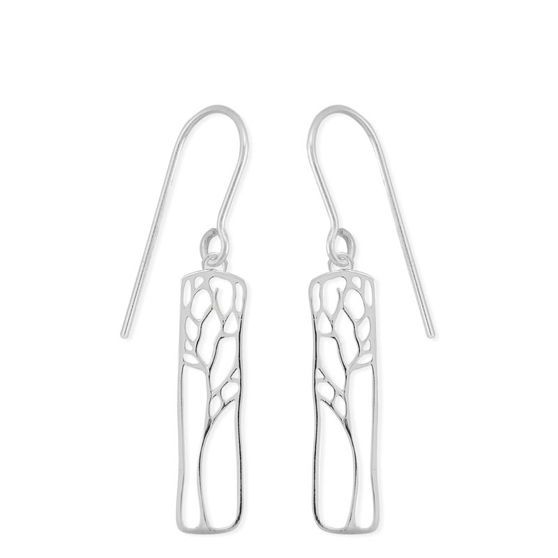 Boma Jewelry Sterling Silver Rectangle Tree Silhouette Dangle Earrings - Image 1